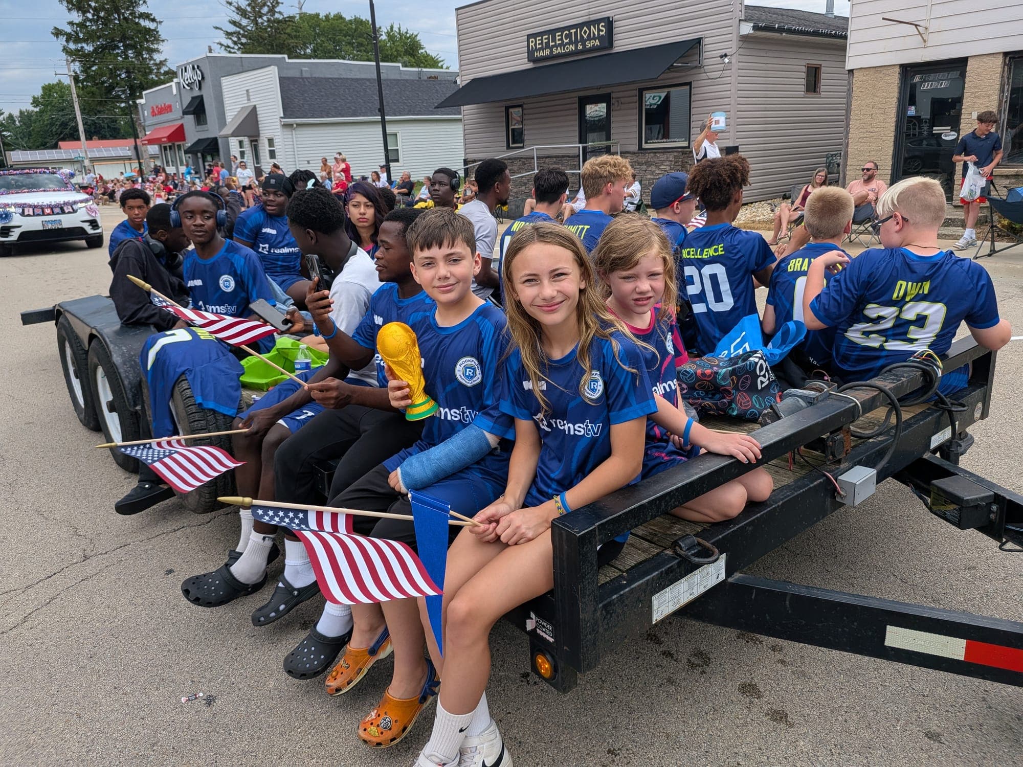 On the trailer, 4th of July parade