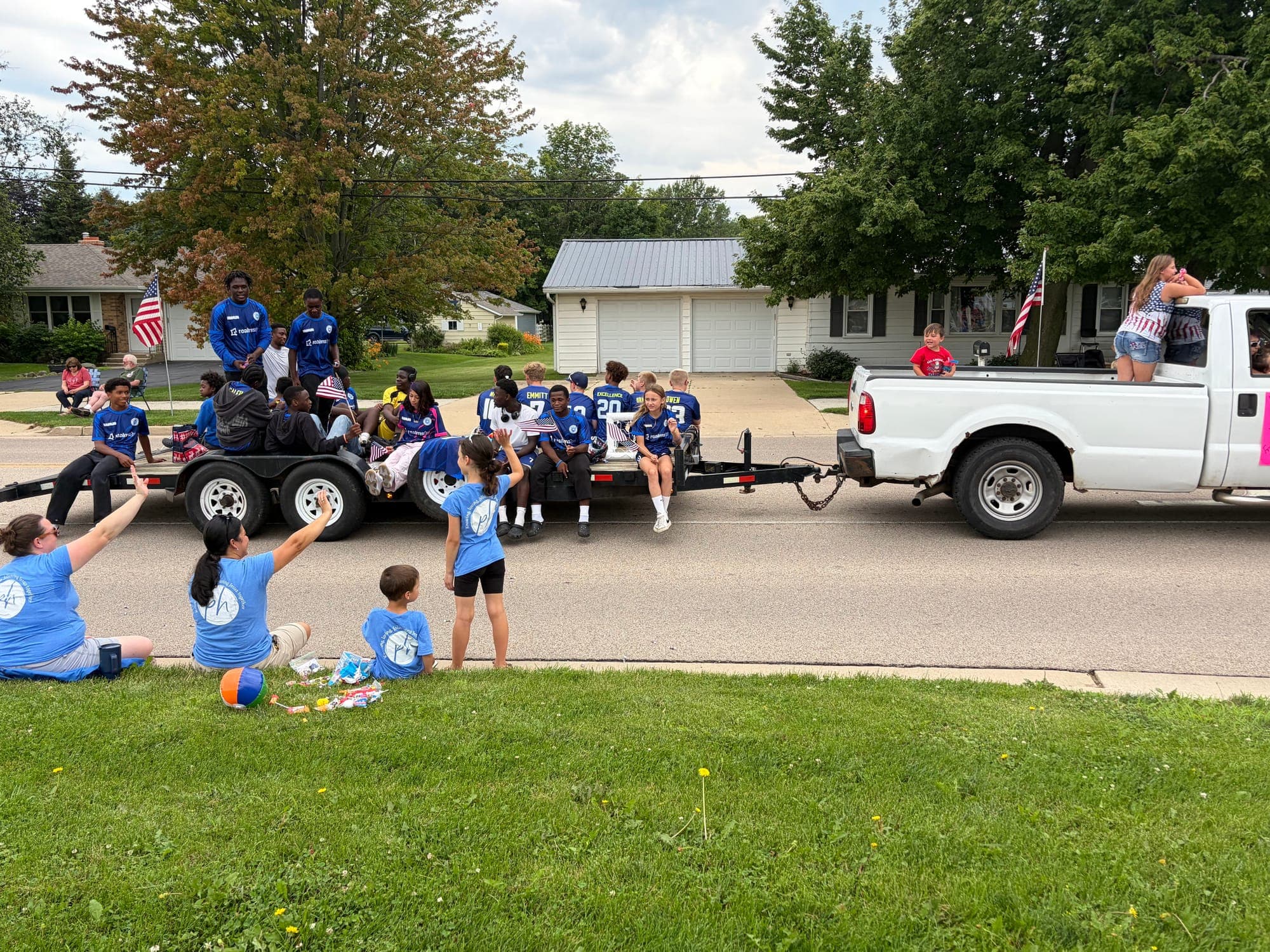 On the trailer, 4th of July parade